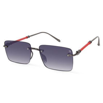 Shop Kylro Rectangle Rimless Black &amp; Metalic Sunglasses