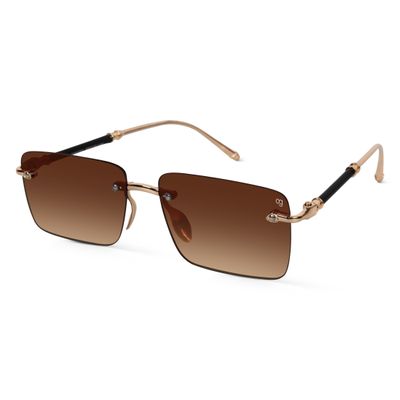 Kylro Rectangle Rimless Brown & Golden Sunglasses Shop Kylro Rectangle Rimless Brown & Golden Sunglasses