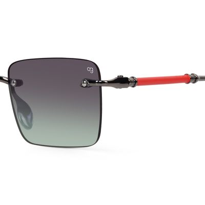 Buy Kylro Rectangle Rimless Green &amp; Metalic Sunglasses Online