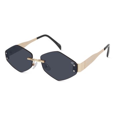 Shop Rayzen Hexagonal Rimless Black Golden Sunglasses