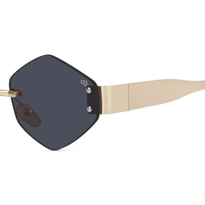 Buy Rayzen Hexagonal Rimless Black Golden Sunglasses Online