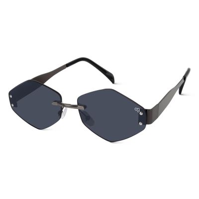 Shop Rayzen Hexagonal Rimless Black Sunglasses