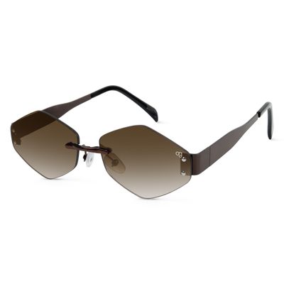 Shop Rayzen Hexagonal Rimless Brown Sunglasses