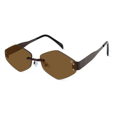 Shop Rayzen Hexagonal Rimless Dark Brown Sunglasses