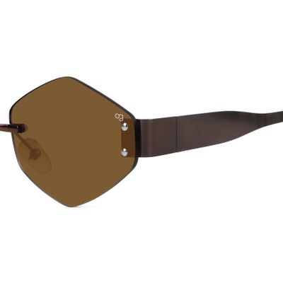 Buy Rayzen Hexagonal Rimless Dark Brown Sunglasses Online