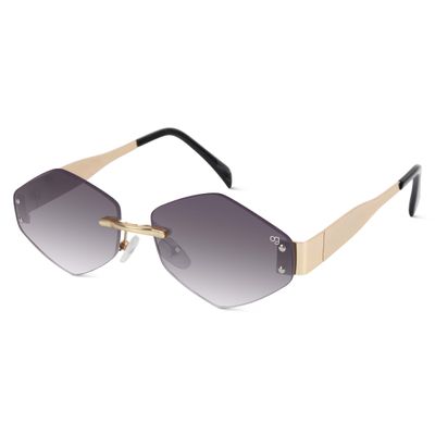 Shop Rayzen Hexagonal Rimless Grey Golden Sunglasses