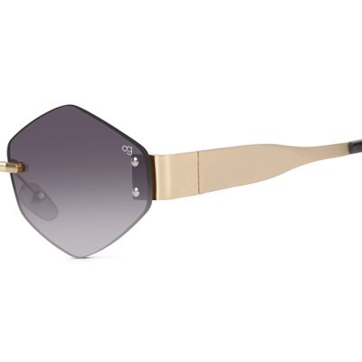 Buy Rayzen Hexagonal Rimless Grey Golden Sunglasses Online