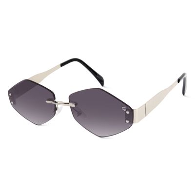 Shop Rayzen Hexagonal Rimless Grey Silver Sunglasses