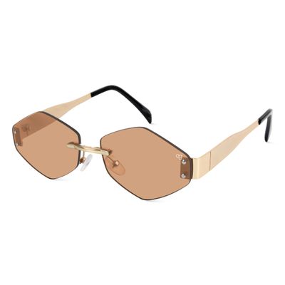 Shop Rayzen Hexagonal Rimless Honey Brown Sunglasses