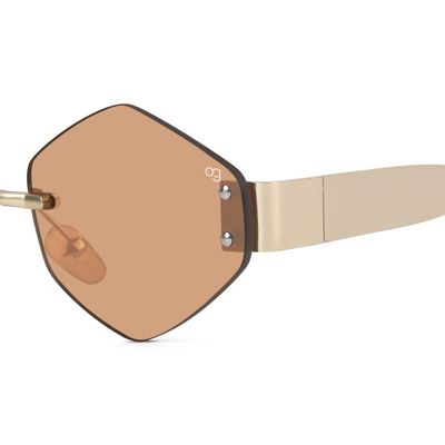 Buy Rayzen Hexagonal Rimless Honey Brown Sunglasses Online