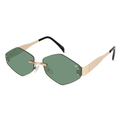 Shop Rayzen Hexagonal Rimless Olive Green Sunglasses
