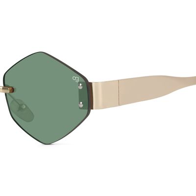 Buy Rayzen Hexagonal Rimless Olive Green Sunglasses Online