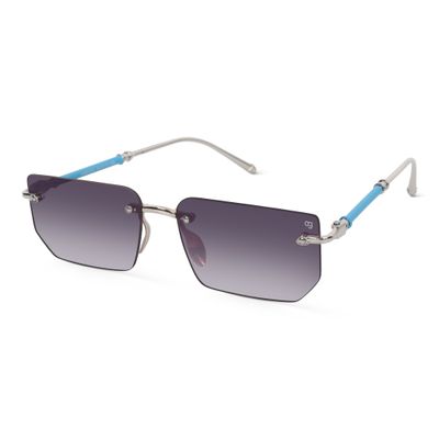 Solvy Rectangle Rimless Black & Silver Sunglasses Shop Solvy Rectangle Rimless Black & Silver Sunglasses