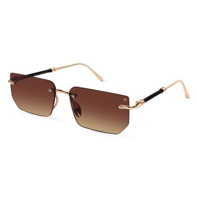 Shop Solvy Rectangle Rimless Brown &amp; Golden Sunglasses