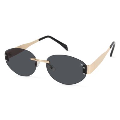 Shop SunHaven Oval Rimless Black Golden Sunglasses
