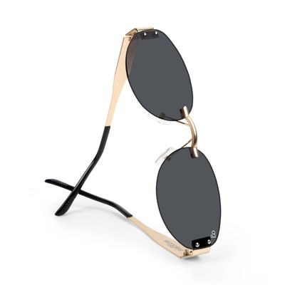 Buy SunHaven Oval Rimless Black Golden Sunglasses Online