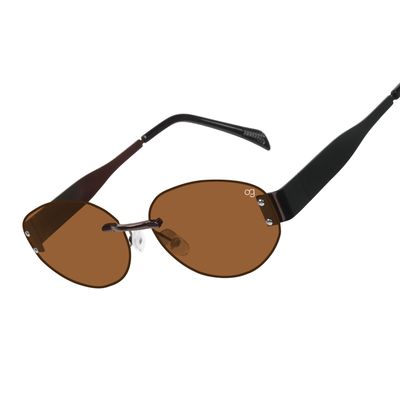 Buy SunHaven Oval Rimless Dark Brown Sunglasses Online
