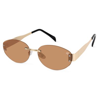 SunHaven Oval Rimless Honey Brown Sunglasses Shop SunHaven Oval Rimless Honey Brown Sunglasses