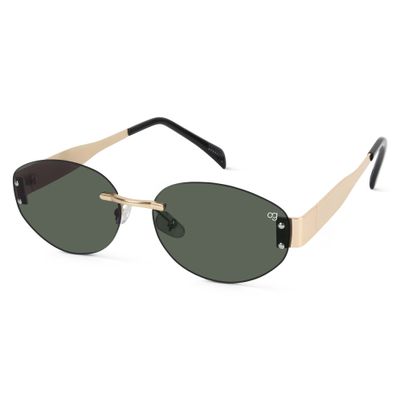 Shop SunHaven Oval Rimless Olive Green Sunglasses