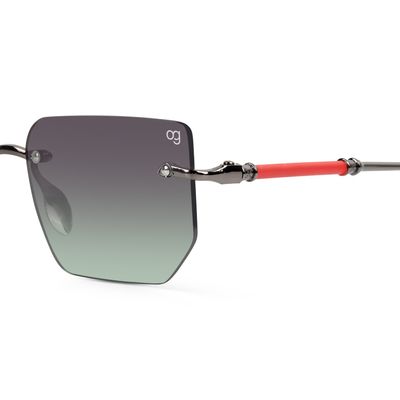 Buy Vesko Rectangle Rimless Green &amp; Metalic Sunglasses Online