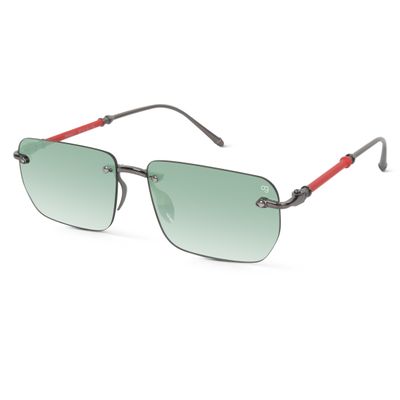 Shop Vylo Rectangle Rimless Green &amp; Metalic Sunglasses