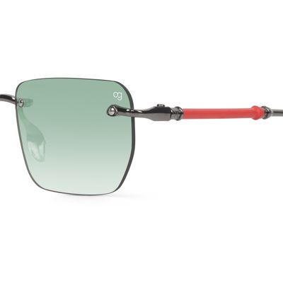 Buy Vylo Rectangle Rimless Green &amp; Metalic Sunglasses Online