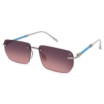 Vylo Rectangle Rimless Pink & Silver Sunglasses Shop Vylo Rectangle Rimless Pink & Silver Sunglasses