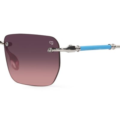 Vylo Rectangle Rimless Pink & Silver Sunglasses Buy Vylo Rectangle Rimless Pink & Silver Sunglasses Online