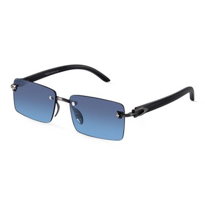 Shop Xylo Blue Rimless Rectangle Sunglasses
